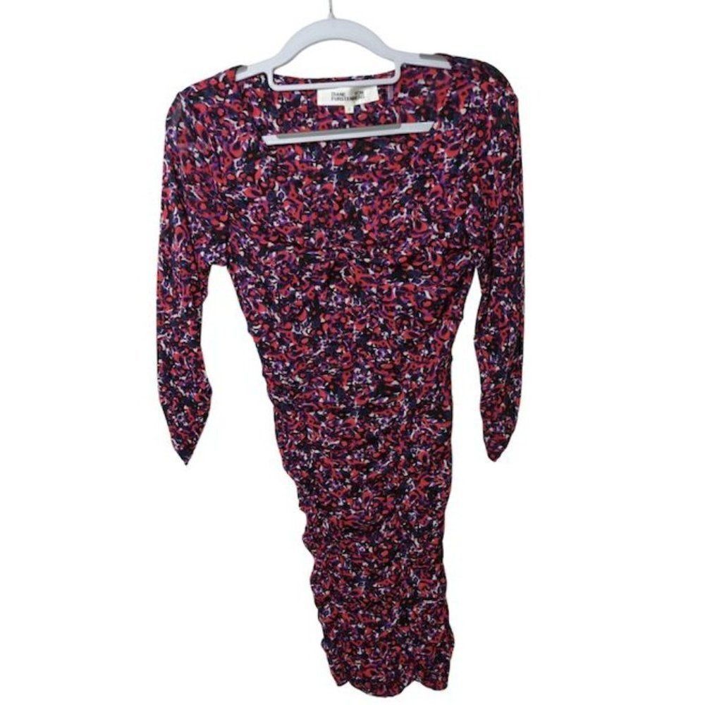 Diane Von Furstenberg Fuchsia Multi Colored Printed V Neck Dress